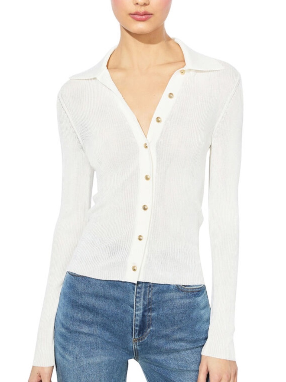 NWT Alice + Olivia by Stacey Bendet Nealie Ribbed Polo Cardigan Size S